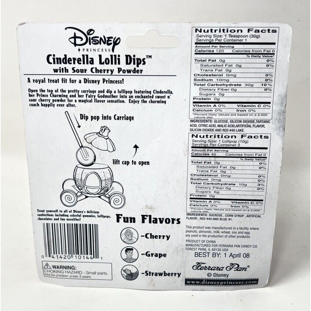 Disney Princess Cinderella Lollipop Dip Candy with 3 Lollipops Carriage 2008 - Picture 3 of 6